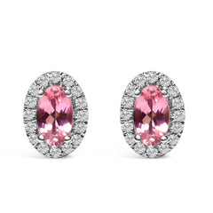 10K White Gold 5x3 MM Oval Purple Amethyst and Diamond Halo Stud Earrings (I-J Color, I1-I2 Clarity)