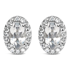 10K White Gold 5x3 MM Oval Purple Amethyst and Diamond Halo Stud Earrings (I-J Color, I1-I2 Clarity)