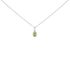 10K White Gold 5x3mm Green Emerald and Diamond Accent Halo Oval Shape 18" Pendant Necklace (I-J Color, I1-I2 Clarity)