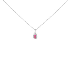10K White Gold 5x3mm Green Emerald and Diamond Accent Halo Oval Shape 18" Pendant Necklace (I-J Color, I1-I2 Clarity)