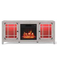 58" Fireplace TV Stand with LED Lights and 18" Electric Fireplace