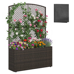 58 Inch Raised Garden Bed with Trellis and Wicker Planter Box