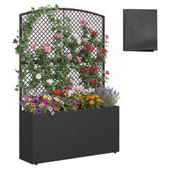 58 Inch Raised Garden Bed with Trellis and Wicker Planter Box