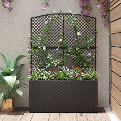 58 Inch Raised Garden Bed with Trellis and Wicker Planter Box