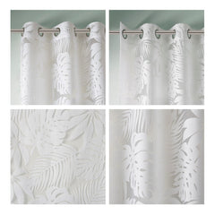 Palm Leaf Burnout Sheer Window Curtain White 50x63