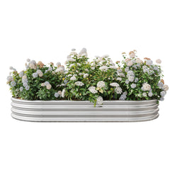 Raised Garden Bed Outdoor Oval Large Metal Planter Bed - Silver