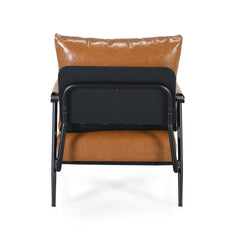 Mid-Century Modern Accent Chair with Brown Faux Leather Upholstery