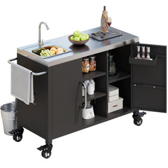 K&K 55.5' Outdoor Kitchen Island with 304 Stainless Steel Sink