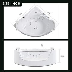Nuvia Serenity 59-Inch 2-Person Acrylic Corner Whirlpool 16-Jet Hydro Massage Bathtub With Heater Rainbow Light (SAK12058)