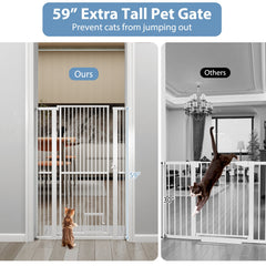 59” Extra Tall Pet Gate Heavy-Duty Metal Cat Gate with Wide Opening-White