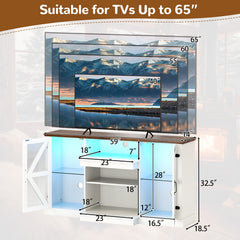 59 Inches Media Console Table with 3-Level Shelves and 22 Dynamic Modes-White