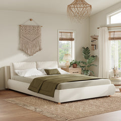 Queen Size Upholstered Platform Bed with Two Removable Pillow Headboard