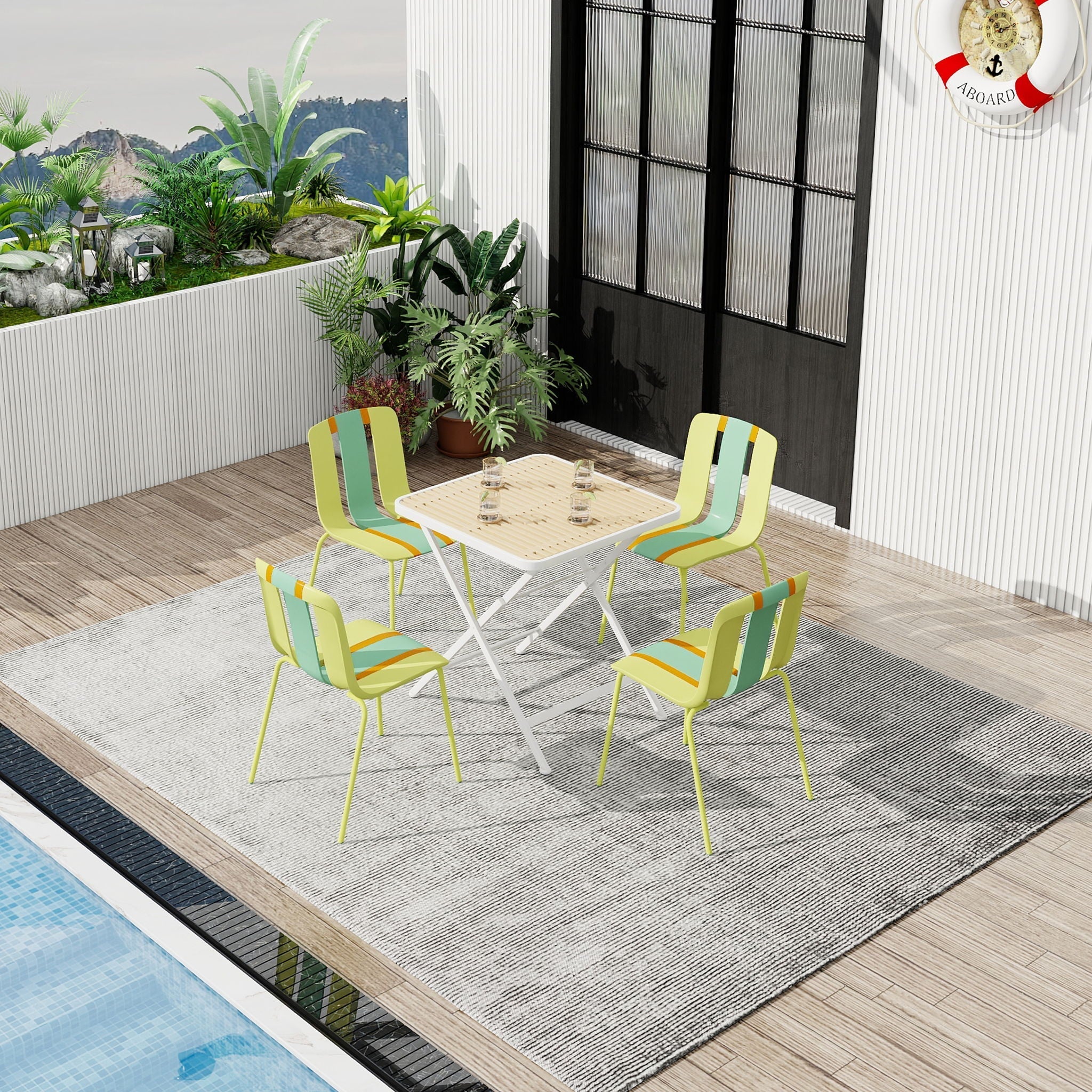 modern striped chair set with folding table