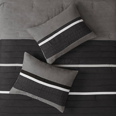 7 PC Pieced Faux Suede Comforter Set Black King