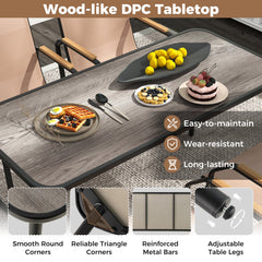 5 Pieces Patio Dining Set with Rectangular Table and Fabric Chairs-Brown