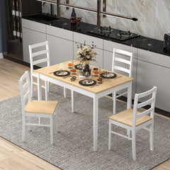 5-Piece Wooden Dining Set with Rectangular Table and 4 Chairs-Natural