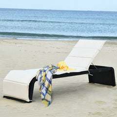 Patio Rattan Lounge Chair Back Adjustable Chaise Recliner with Cushioned-White
