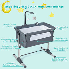 Height Adjustable Baby Side Crib with Music Box & Toys-Dark Gray