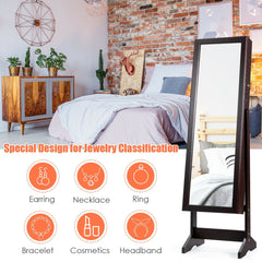 Jewelry Cabinet Stand Mirror Armoire with Large Storage Box