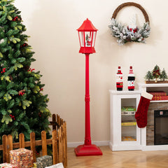 5.3 Feet Musical Christmas Street Lamp with Blowing Snow and LED Lights-Red