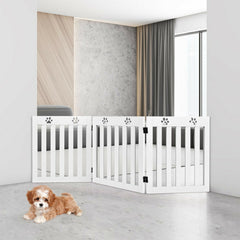 24 Inch Folding Wooden Freestanding Dog Gate with 360° Flexible Hinge for Pet