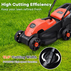 13 Inch Electric Push Lawn Corded Mower with Grass Bag-Red