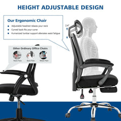 Ergonomic Recliner Mesh Office Chair with Adjustable Footrest-Black
