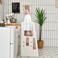 Kids Kitchen Step Stool with Double Safety Rails-Pink