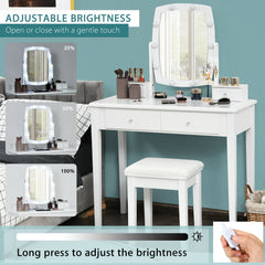 Vanity Table Set with Lighted Mirror for Bedroom and Dressing Room-White