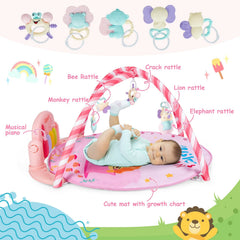 Baby Activity Play Piano Gym Mat with 5 Hanging Sensory Toys
