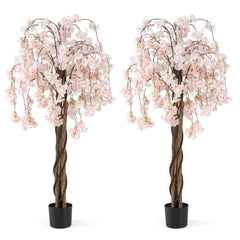 5.5 FT Tall Artificial Cherry Blossom Tree with Pink/White Flowers 2 Pack