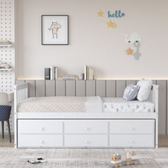 Twin Captain’s Bed with Trundle and 3 Storage Drawers-White