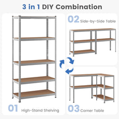 35.5 x 71 Inch Adjustable 5-Layer 2000 lbs Capacity Tool Shelf-Silver