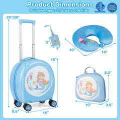 Kids Luggage Set with 14 Inches Carry-on Hardside Spinner Toddler Luggage and 10 Inches Backpack-Blue
