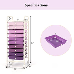 10 Drawer Rolling Storage Cart Organizer with 4 Universal Casters-Purple