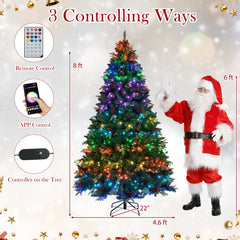 5/6/7/8 FT Artificial Christmas Tree with LED Lights and Remote APP Control