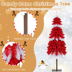 5 FT Artificial Christmas Tree Pre-lit Xmas Trees with 301 Red and White Branch Tips