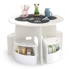 5 PCS Kids Table and Chair Set with Storage Stools for Activity-White