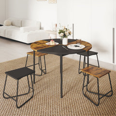 5-Piece Dining Set for 4 47 Inch Round Kitchen Table and 4 Stools-Brown