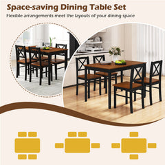 5 Piece Dining Table Set with Rectangular Kitchen Table and 4 Chairs for 4 People-Coffee