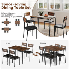 5-Piece Dining Table Set Industrial Rectangular Kitchen Table and 4 Armless Chairs-Rustic Brown