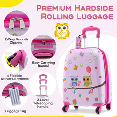 5 Piece Kids Luggage Set with Backpack Neck Pillow Name Tag Lunch Bag-Pink