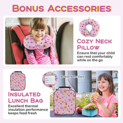 5 Piece Kids Luggage Set with Backpack Neck Pillow Name Tag Lunch Bag-Pink