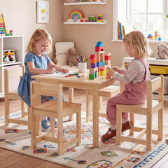 5-Piece Kids Table and Chairs Set Solid Rubber Wood Toddler Activity Table