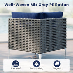5 Piece Outdoor Furniture Set Patio Rattan Chairs with Tempered Glass Coffee Table-Navy