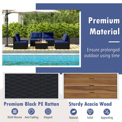 5 Piece Outdoor Furniture Set with Solid Tabletop and Soft Cushions-Navy