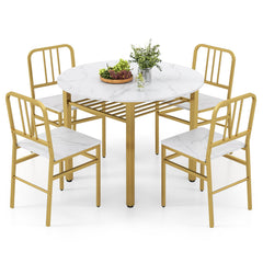 5-Piece Round Dining Table Set with Storage Shelf for Dining Room