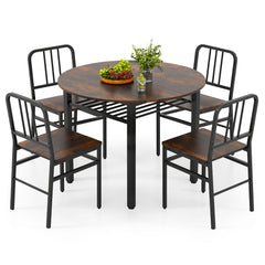 5-Piece Round Dining Table Set with Storage Shelf for Dining Room