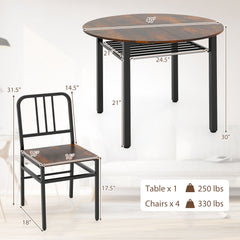 5-Piece Round Dining Table Set with Storage Shelf for Dining Room