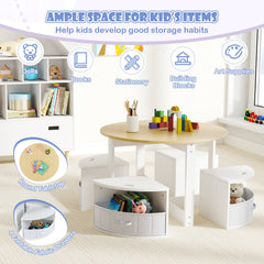 5 Piece Toddler Round Nesting Table with 4 Storage Stools for Activity